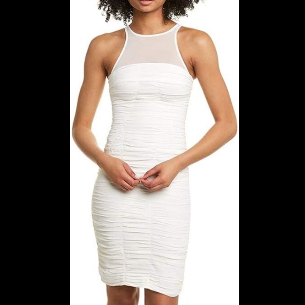 Halston Heritage Sleeveless High Neck Fitted Ruched Sleeveless Cocktail Dress